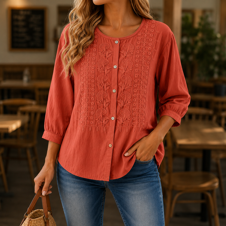 Freesia | Embroidered Button Front Blouse