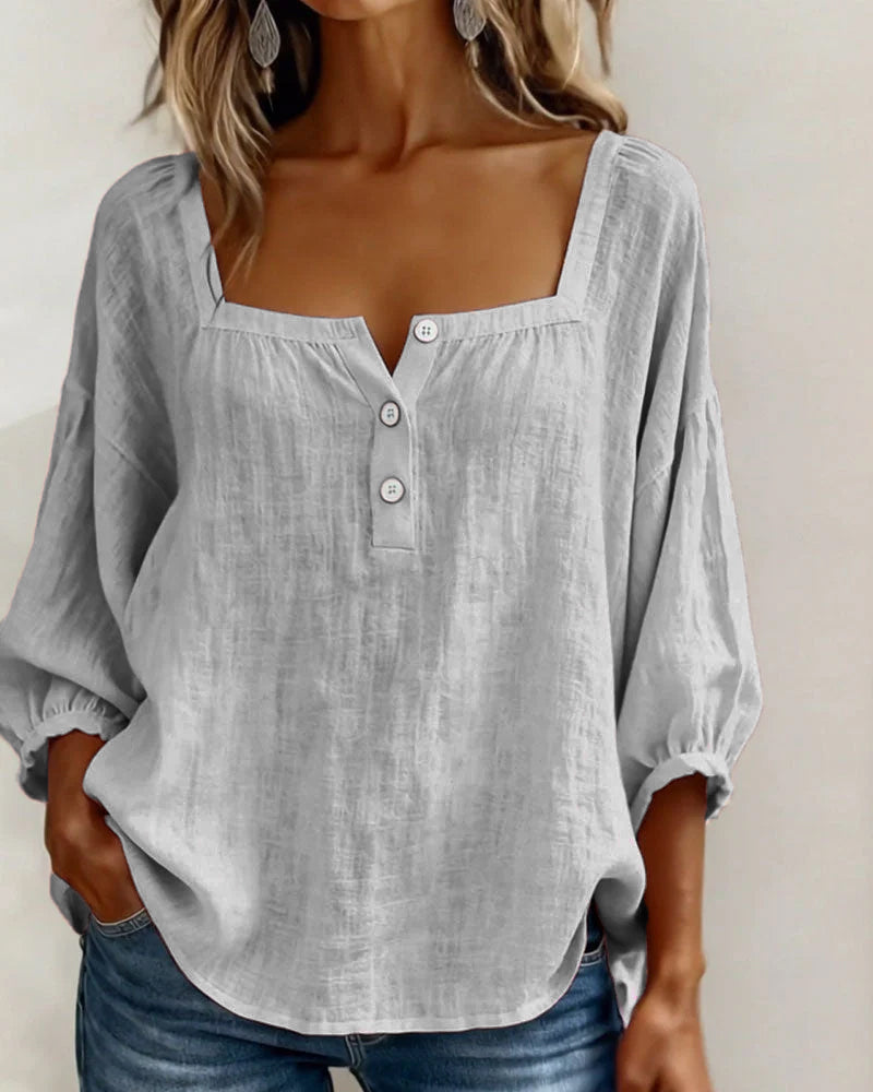 Fernleigh | Soft Square Neck Linen Blouse