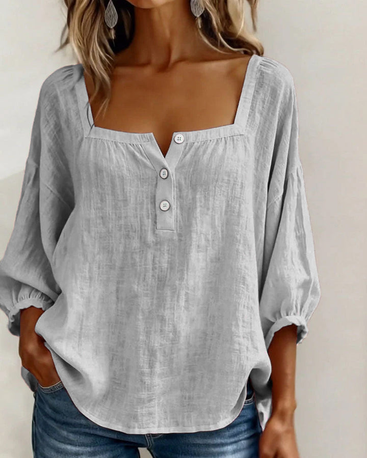Fernleigh | Soft Square Neck Linen Blouse