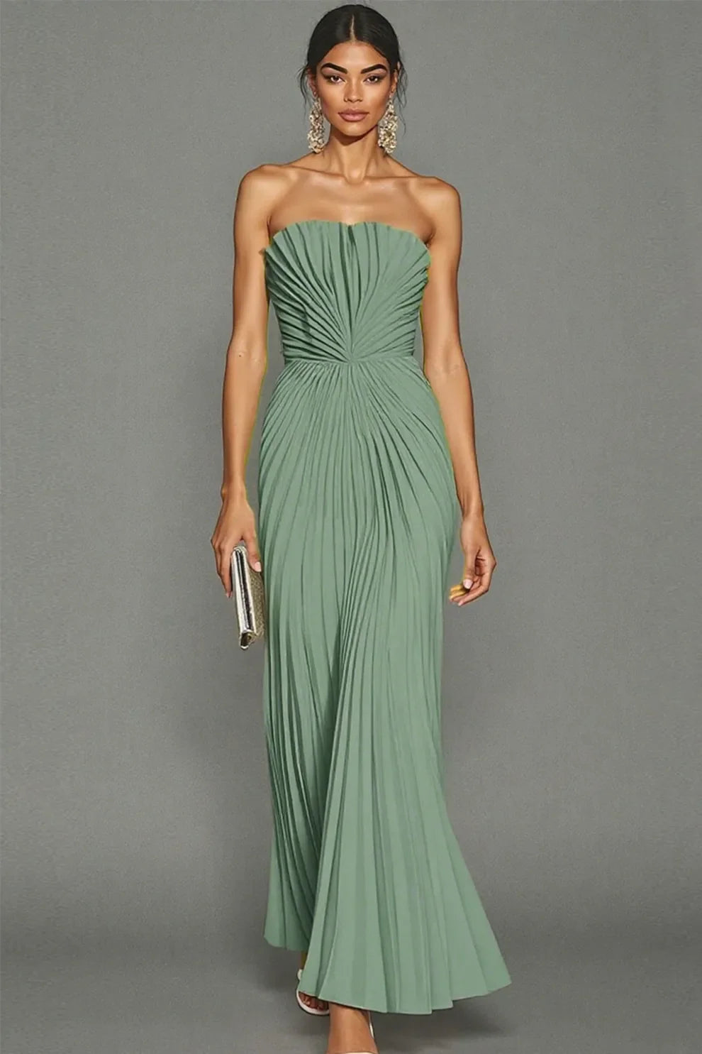 Celeste | Strapless Pleated Ceremony Midi Dress