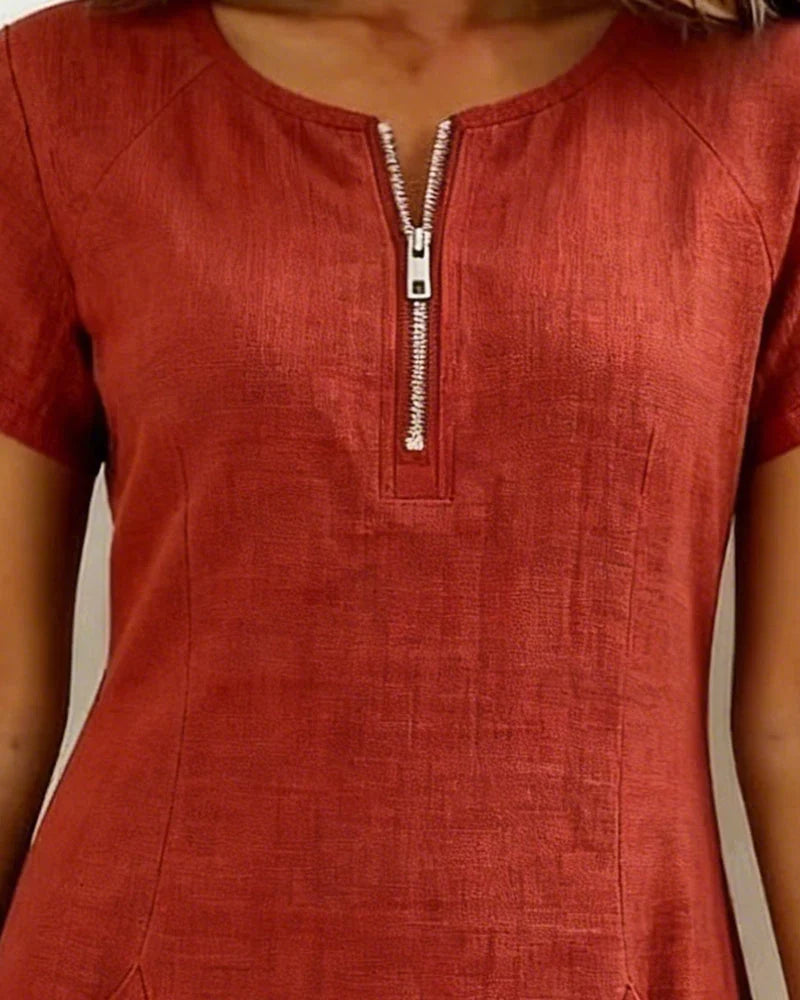 Calliope | Easy Linen Zip Neck Top