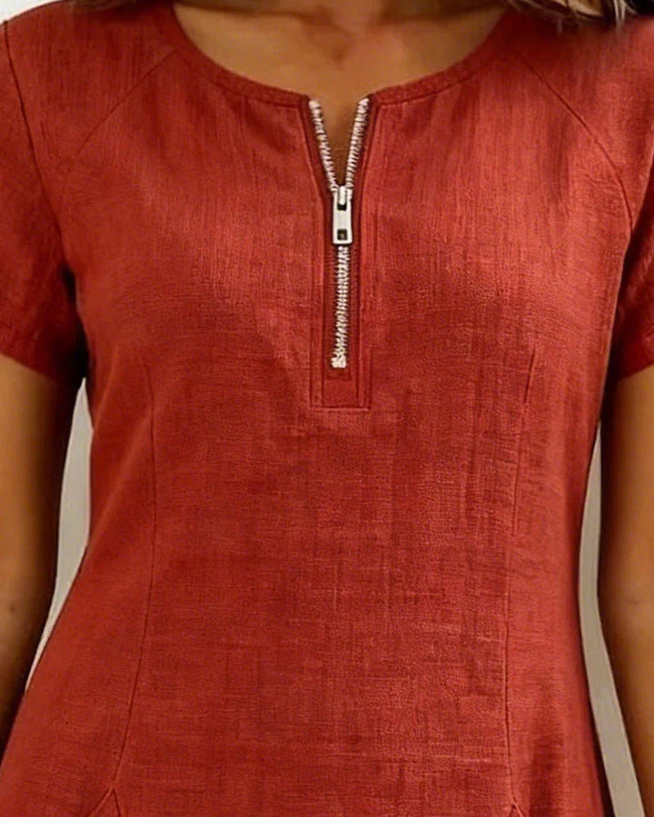 Calliope | Easy Linen Zip Neck Top
