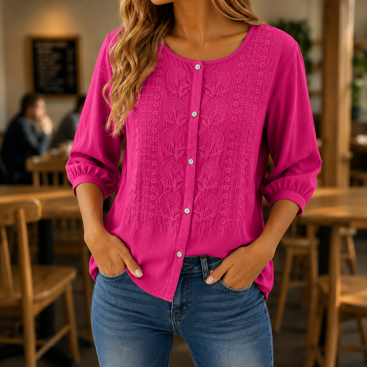 Freesia | Embroidered Button Front Blouse