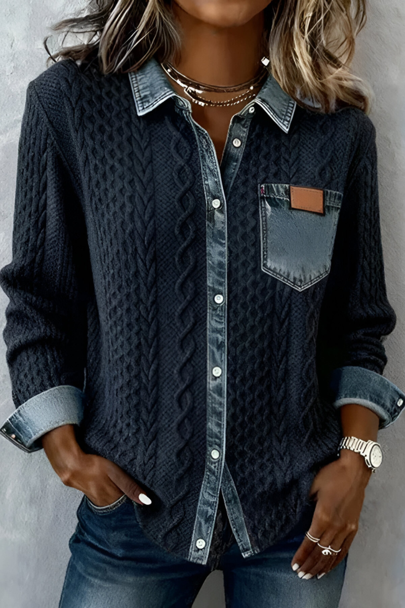 Gwyneth | Cable Knit Denim Trim Shirt