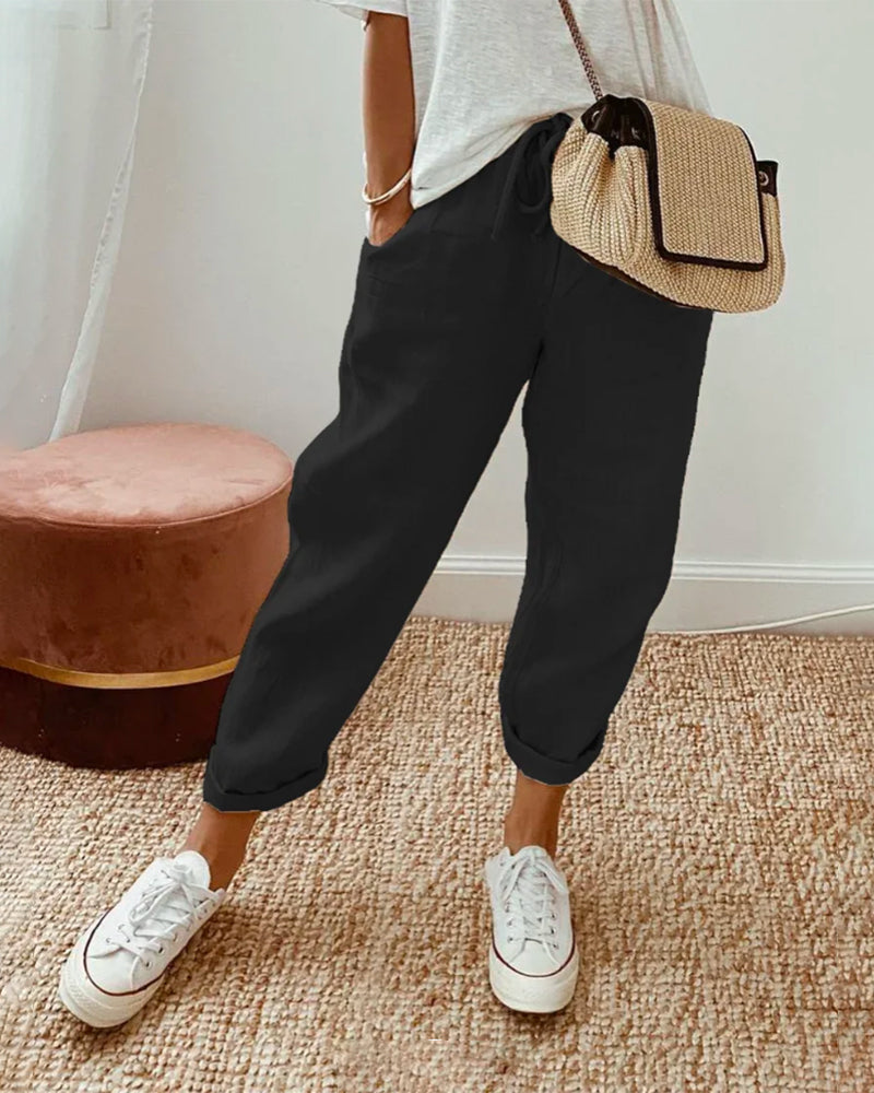Belinda | Refined Tapered Linen Pants with Turn Ups