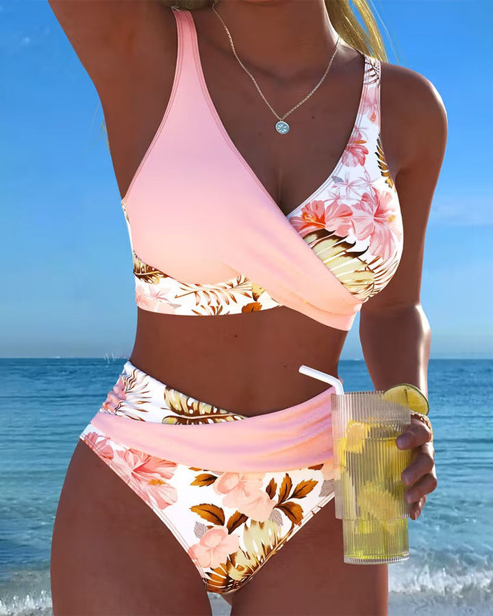 Elsa | Contrast Floral Split Bikini