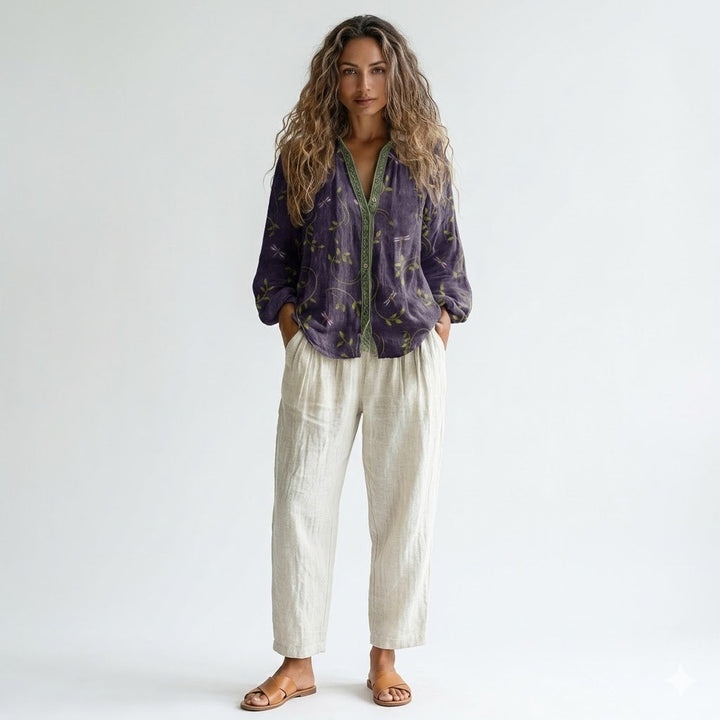 Senna | Botanical Print Linen Blouse