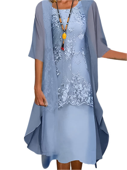 Caroline | Sheer-Sleeve Wedding Guest Midi Dress