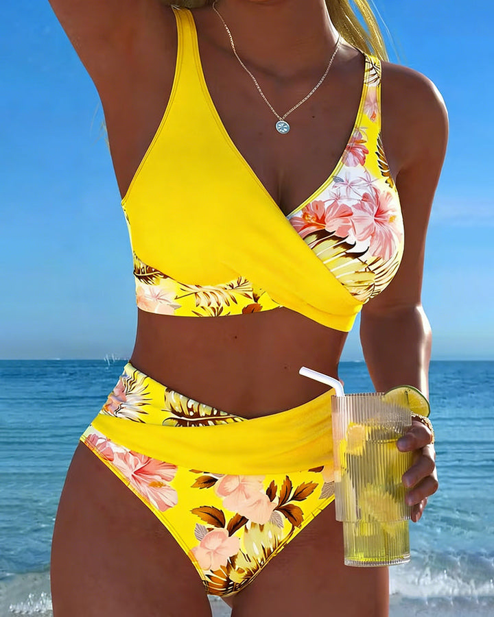 Elsa | Contrast Floral Split Bikini