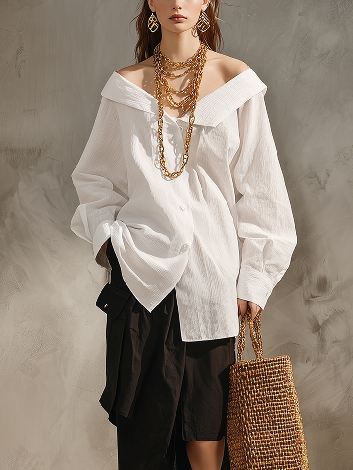 Vera | White Shirt Black Midi Skirt