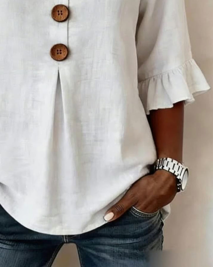 Kerria | Ruffle Sleeve Button Linen Blouse