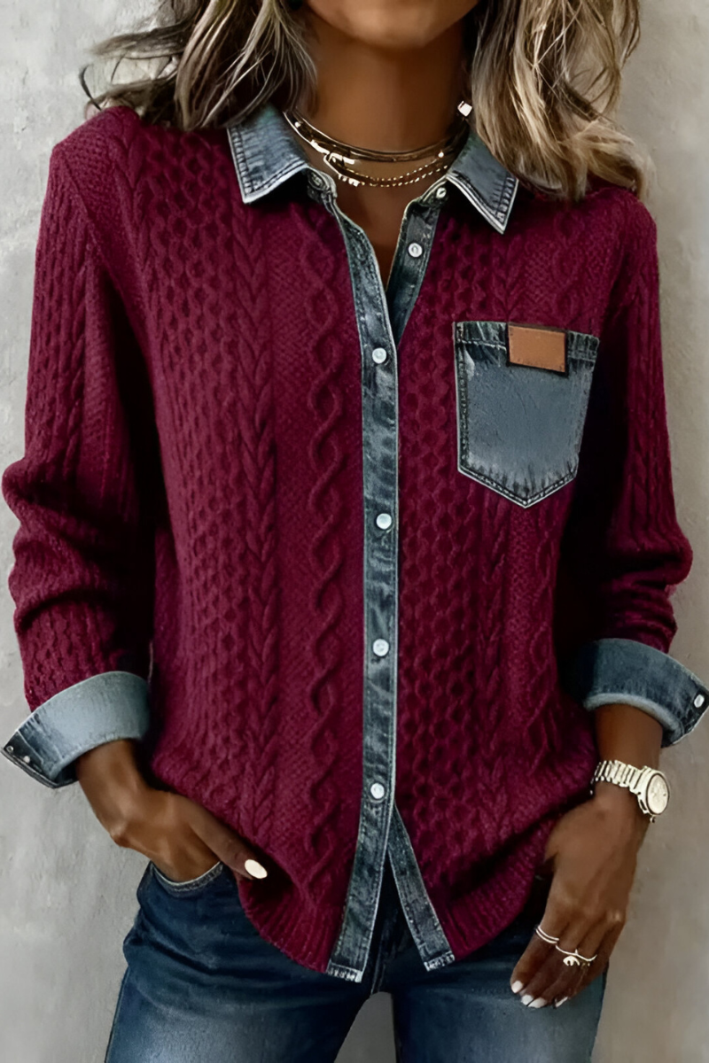 Gwyneth | Cable Knit Denim Trim Shirt