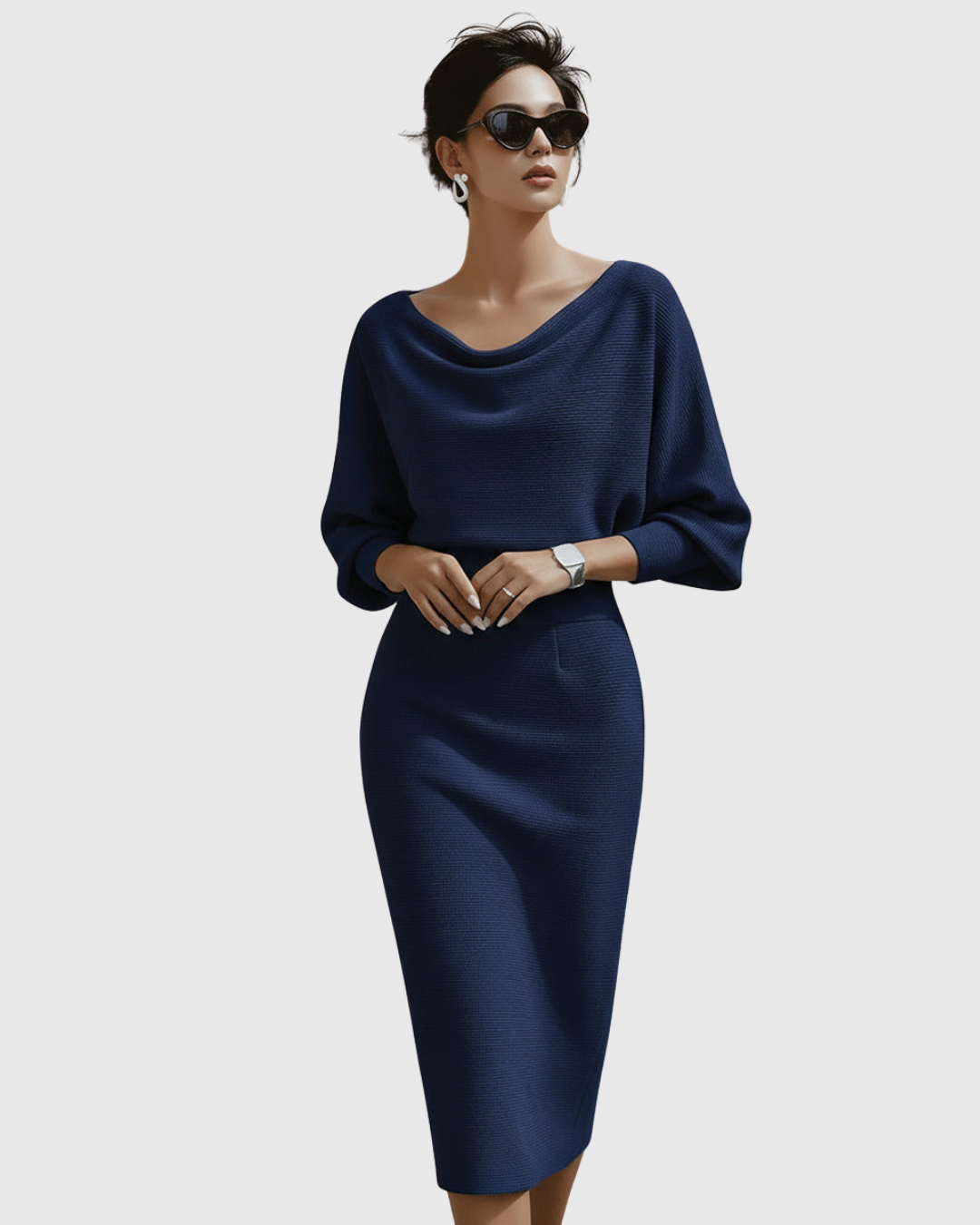 Esme | White Draped Batwing Midi Dress