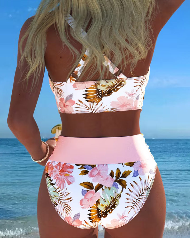 Elsa | Contrast Floral Split Bikini