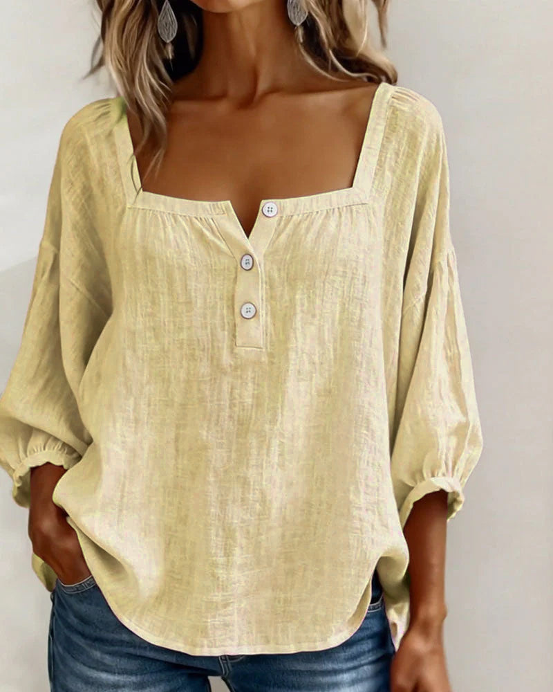 Fernleigh | Soft Square Neck Linen Blouse