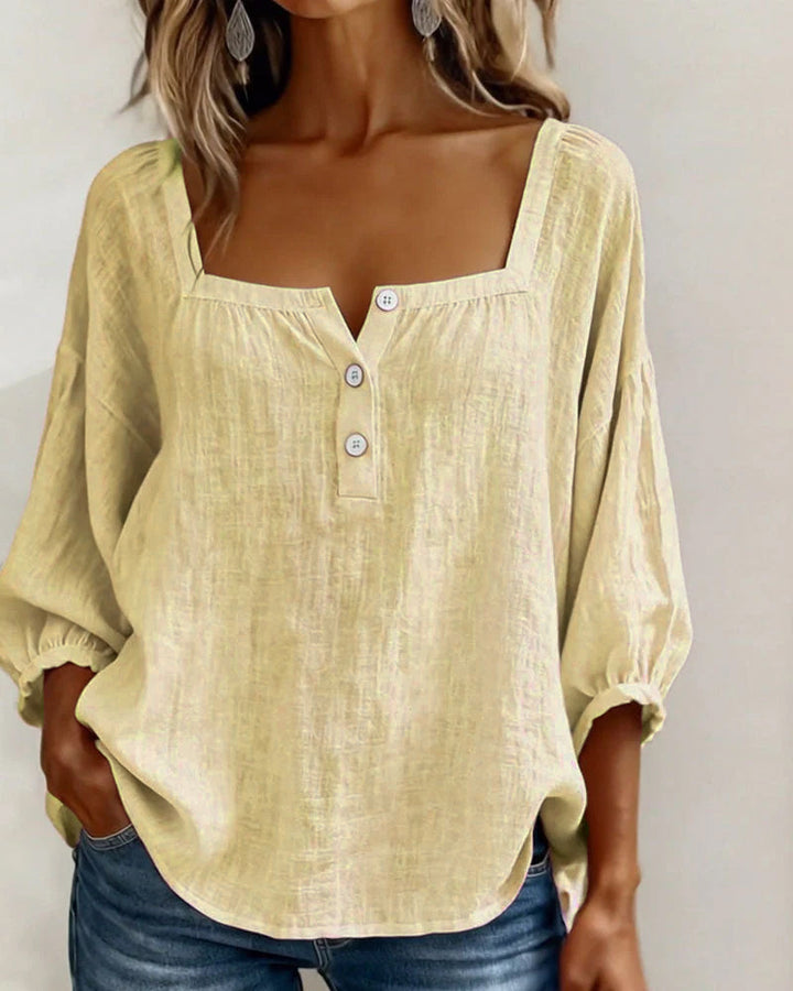 Fernleigh | Soft Square Neck Linen Blouse
