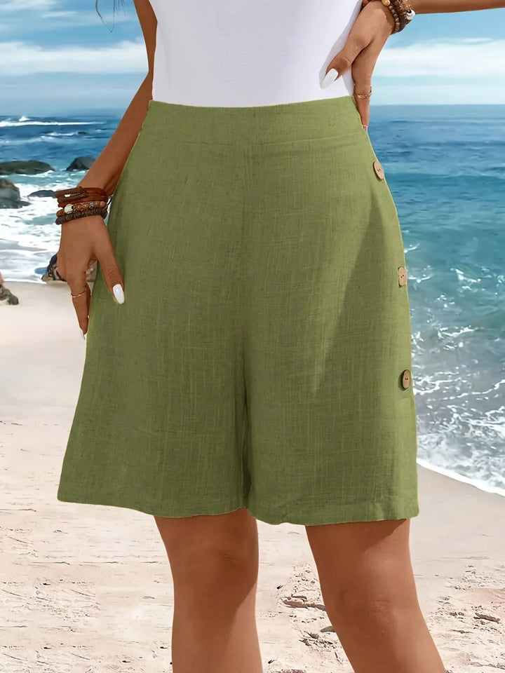 Kaye | Sunlit Linen Shorts with Side Buttons