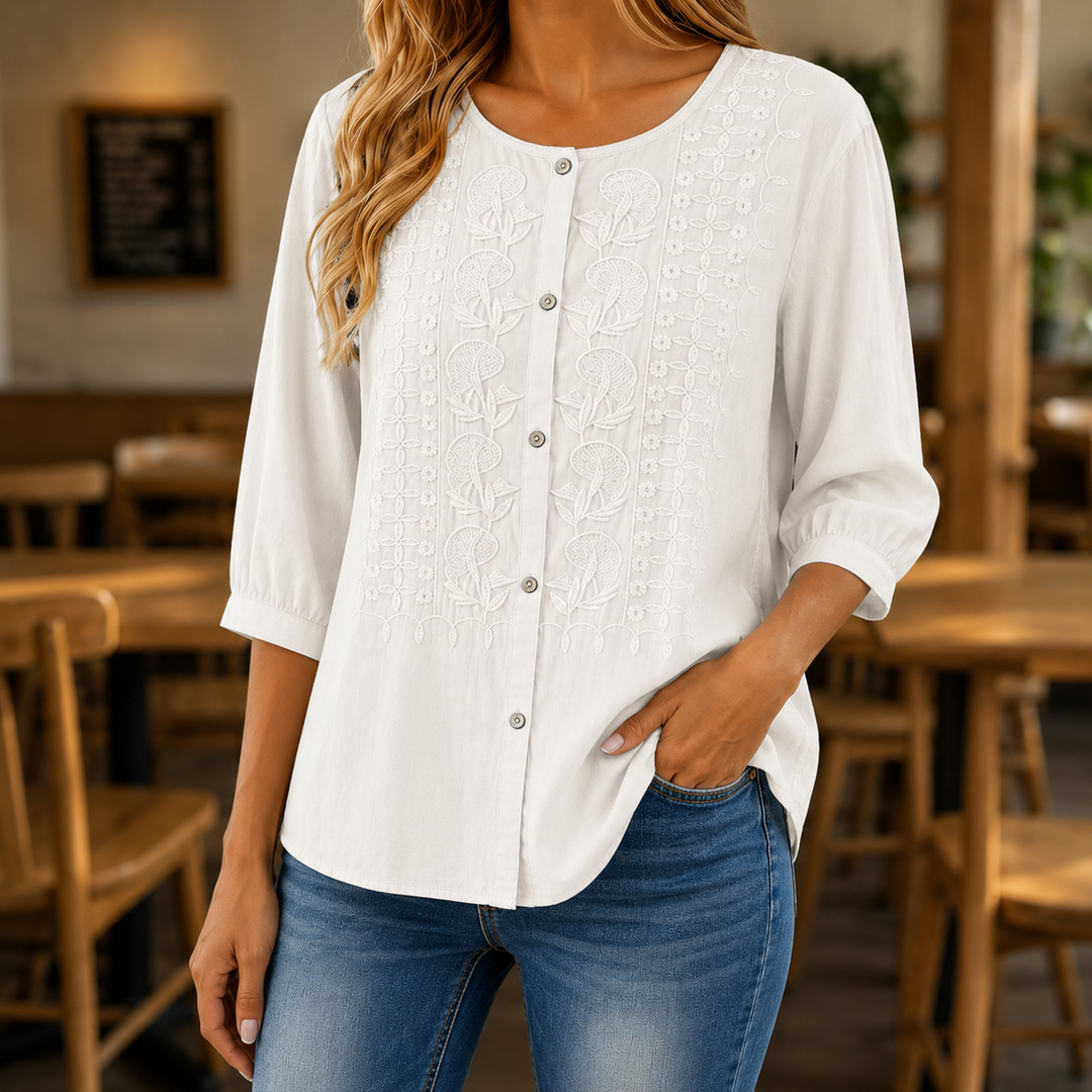 Freesia | Embroidered Button Front Blouse