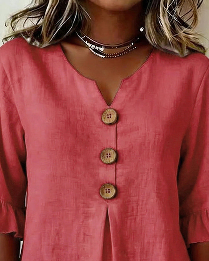 Kerria | Ruffle Sleeve Button Linen Blouse