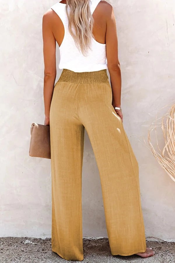 Dianne | Smocked High Waist Pants with Button Front