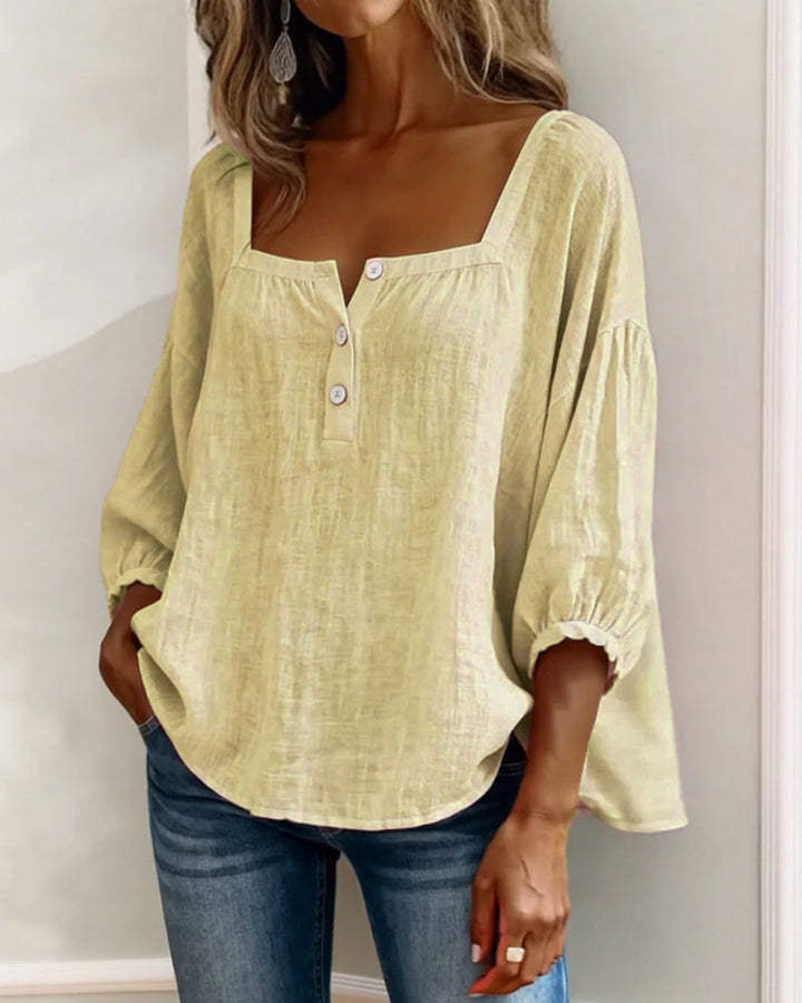 Fernleigh | Soft Square Neck Linen Blouse