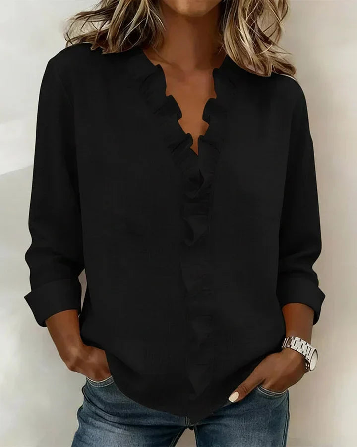 Corinna | Soft Ruffle Trim Linen Blouse