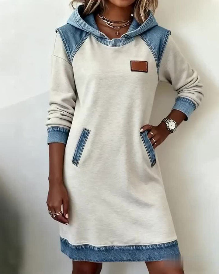 Giada | Hooded Dress with Denim Details
