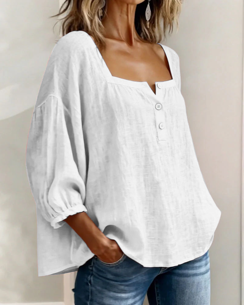 Fernleigh | Soft Square Neck Linen Blouse