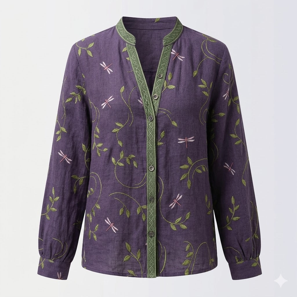 Senna | Botanical Print Linen Blouse