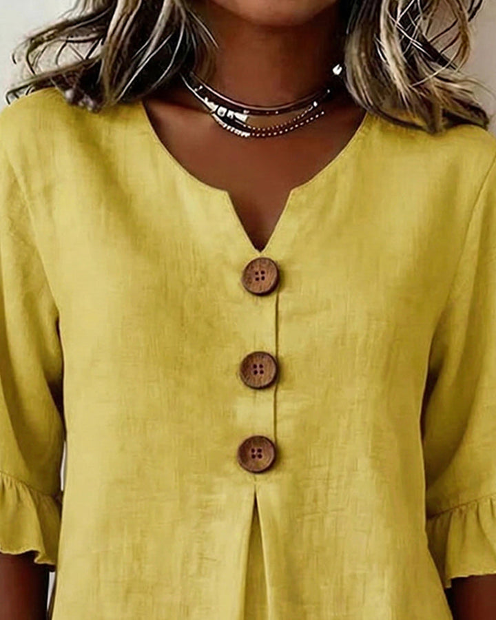 Kerria | Ruffle Sleeve Button Linen Blouse