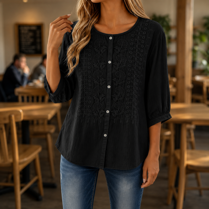 Freesia | Embroidered Button Front Blouse