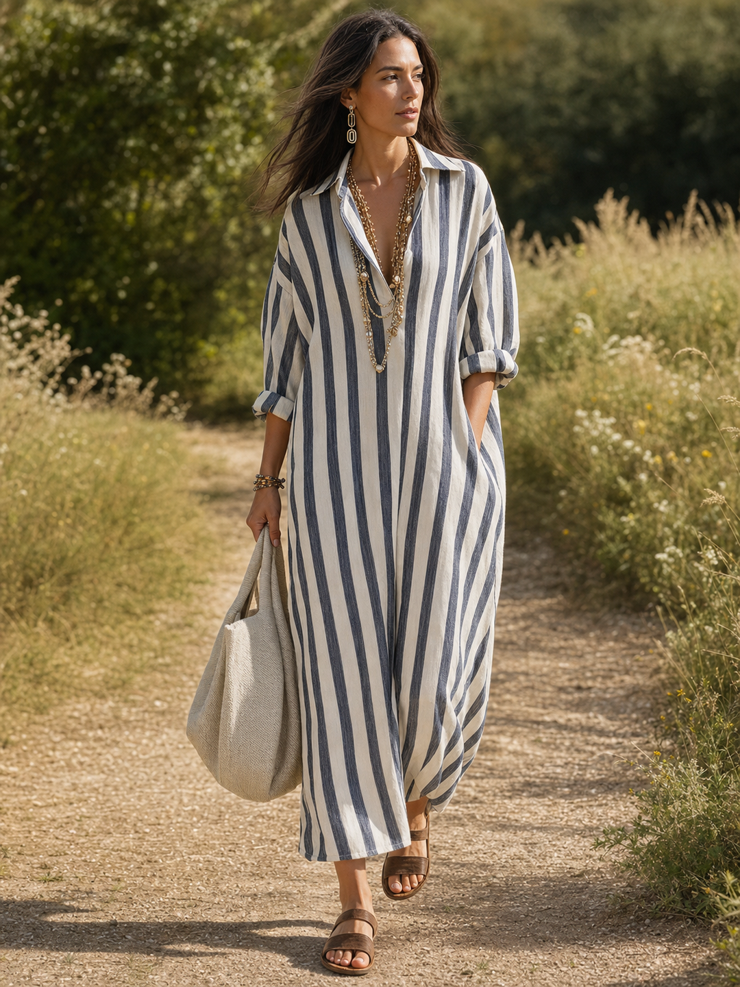 Sadie | Striped Shirt Maxi Dress