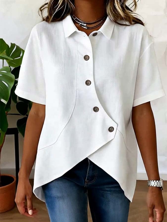 Gilda | Asymmetric Button Linen Blouse