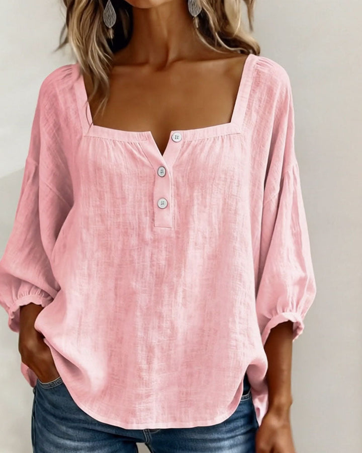 Fernleigh | Soft Square Neck Linen Blouse