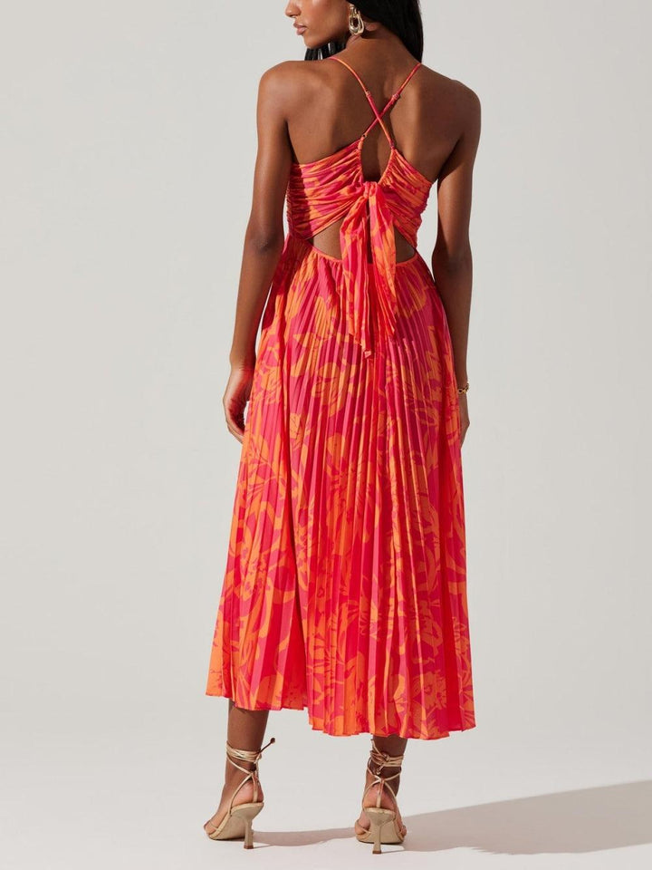 Heather | Elegant Pleated Midi Dress, Coastal Floral Print