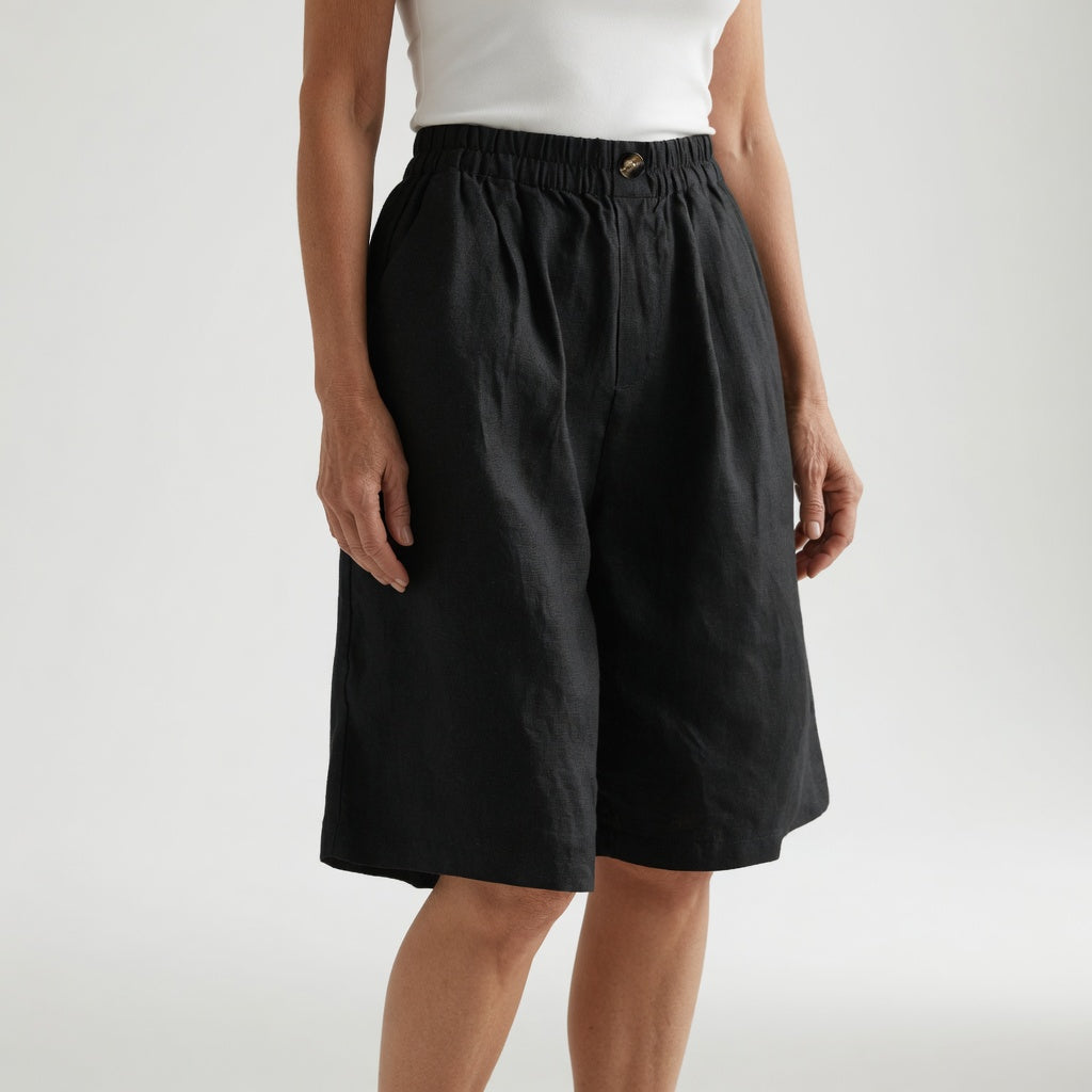 Amberley | Breezy Wide Leg Linen Shorts with Elastic Waist