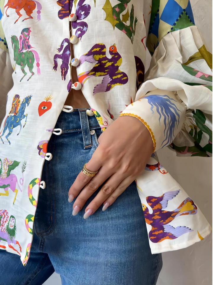 Cleo | Pop-Art Puff-Sleeve Blouse