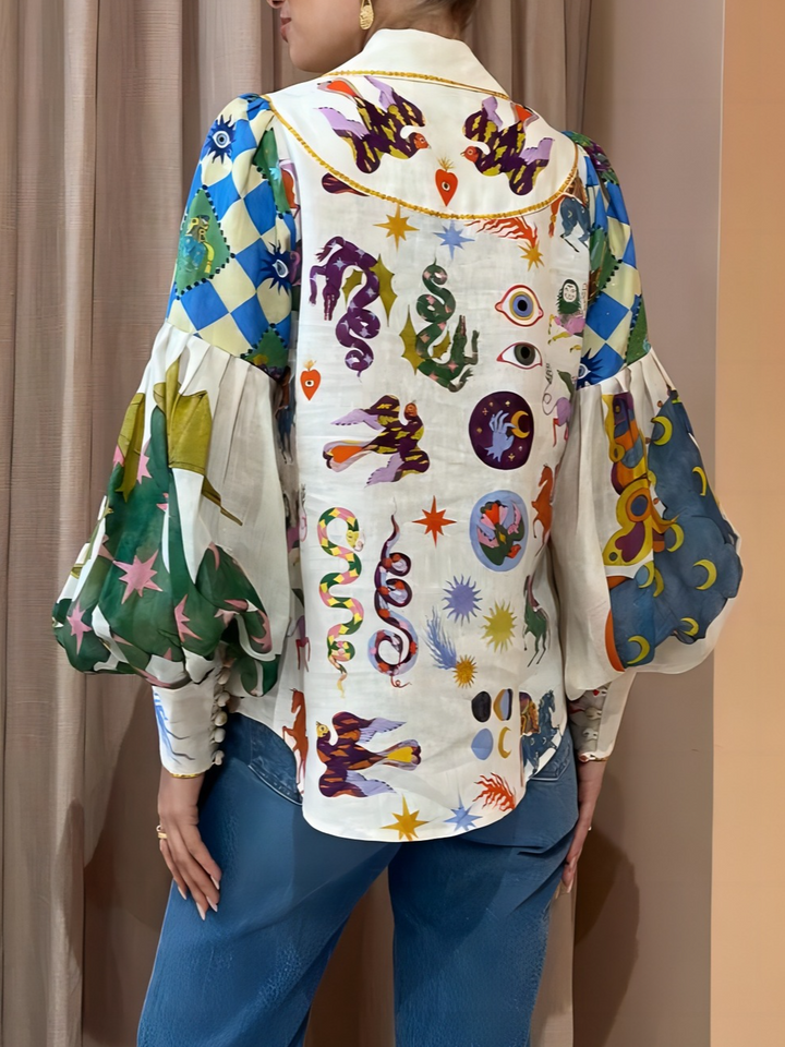 Cleo | Pop-Art Puff-Sleeve Blouse