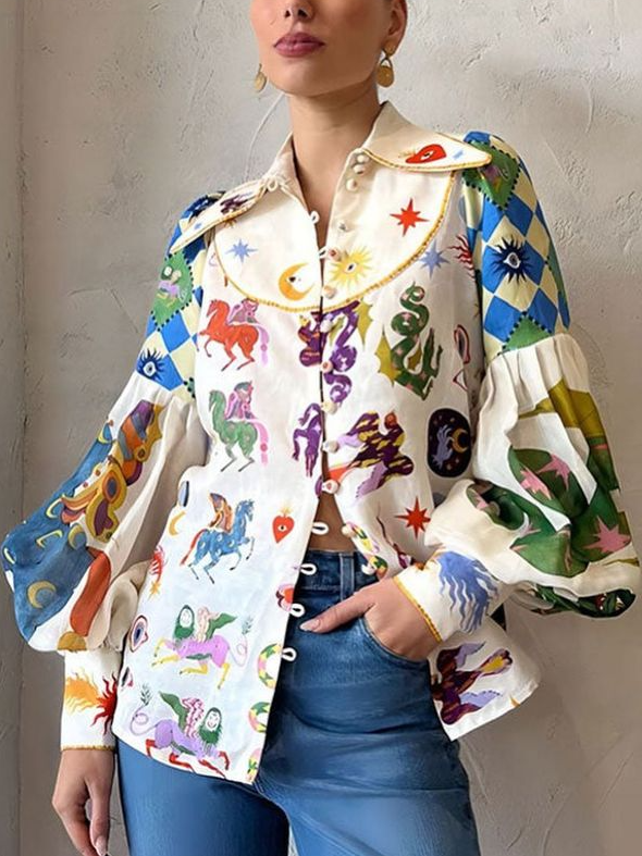 Cleo | Pop-Art Puff-Sleeve Blouse