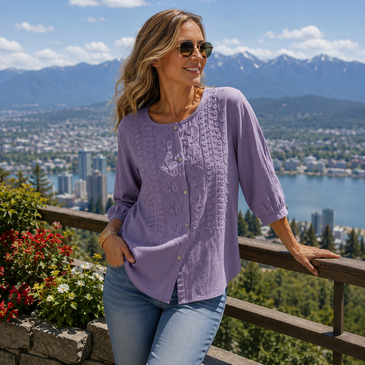 Freesia | Embroidered Button Front Blouse