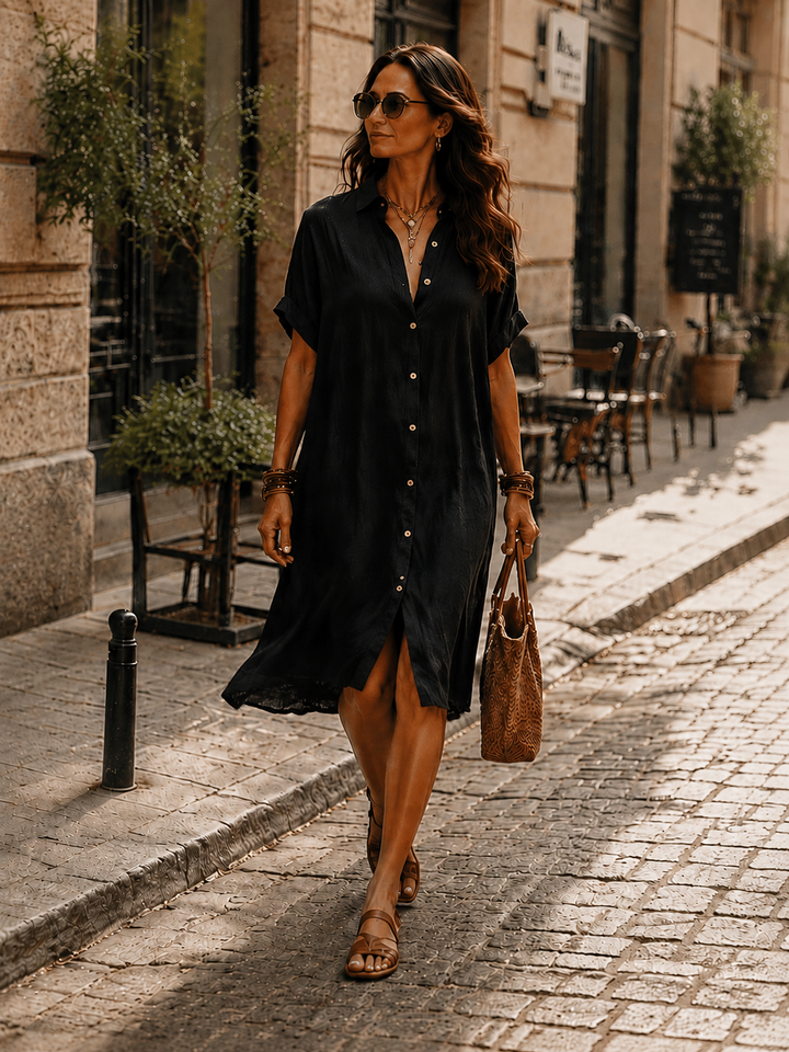 Georgie | Black Linen Relaxed Midi Dress