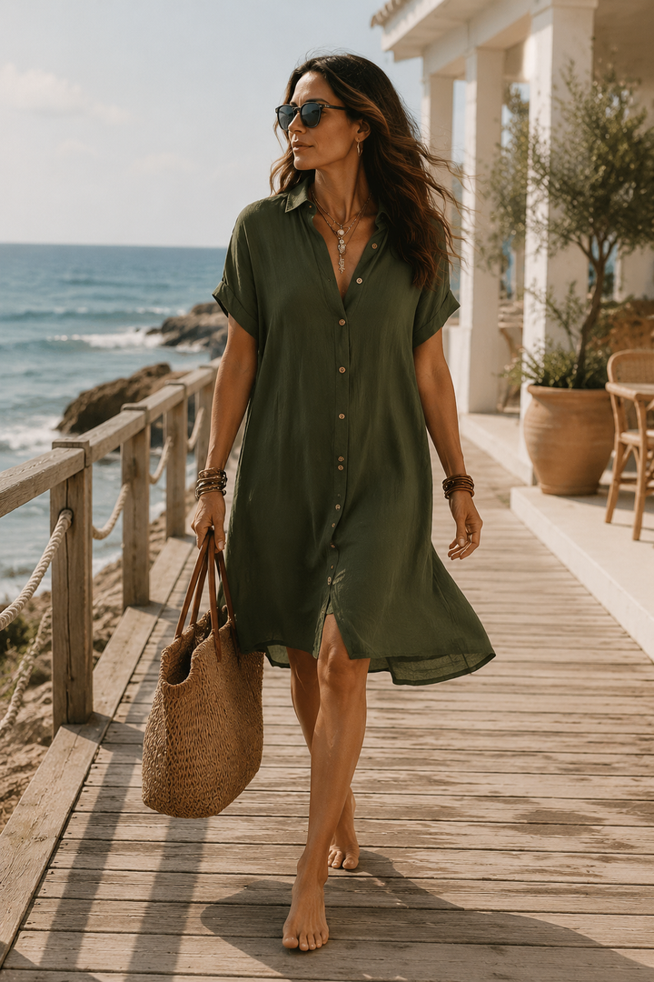 Georgie | Black Linen Relaxed Midi Dress