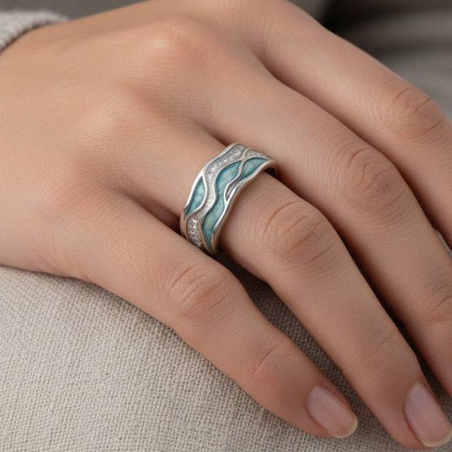 Silver Ring Turquoise Waves