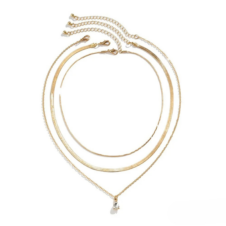 Layered Necklace with Gold-Coloured Zirconia Pendant