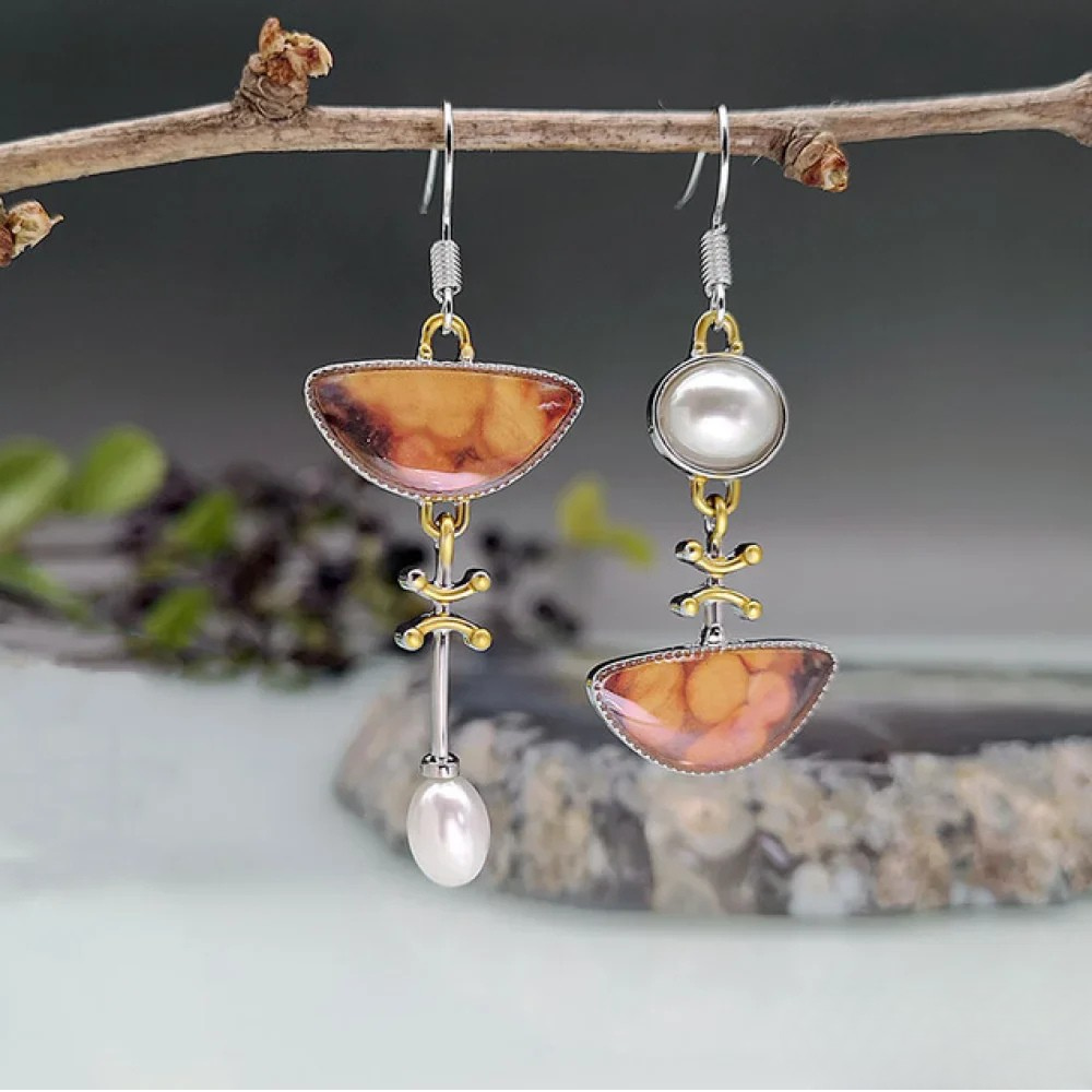 Kate | Retro Natural Orange Stone Earrings