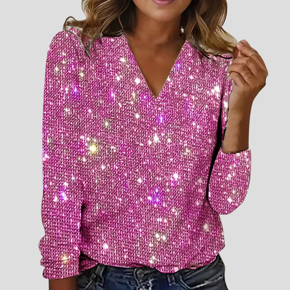 Rosa | Glitter V-Neck Party Blouse