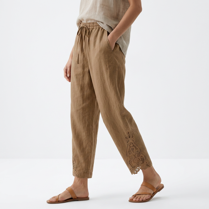 Bess | Elegant Cropped Wide Leg Pants with Lace Hem