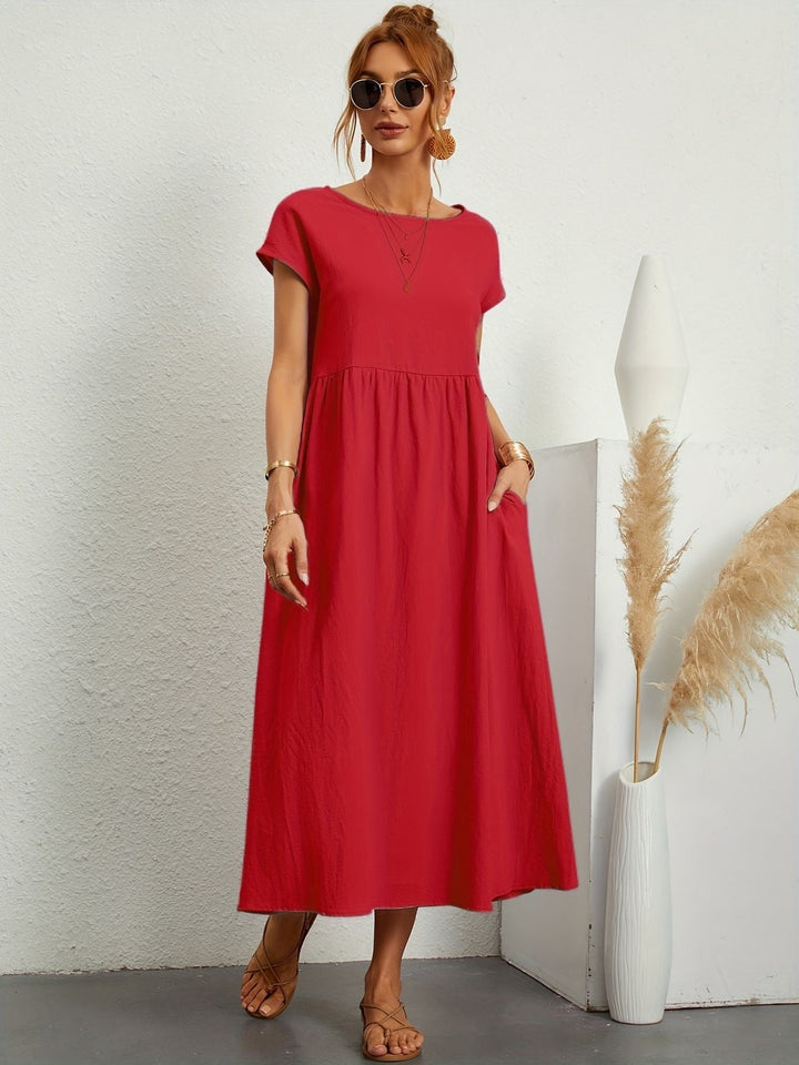 Freya | Light Midi Dress with Pockets and Short Sleeves