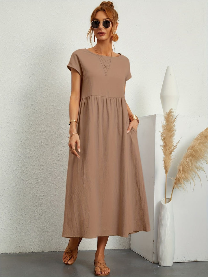Freya | Light Midi Dress with Pockets and Short Sleeves