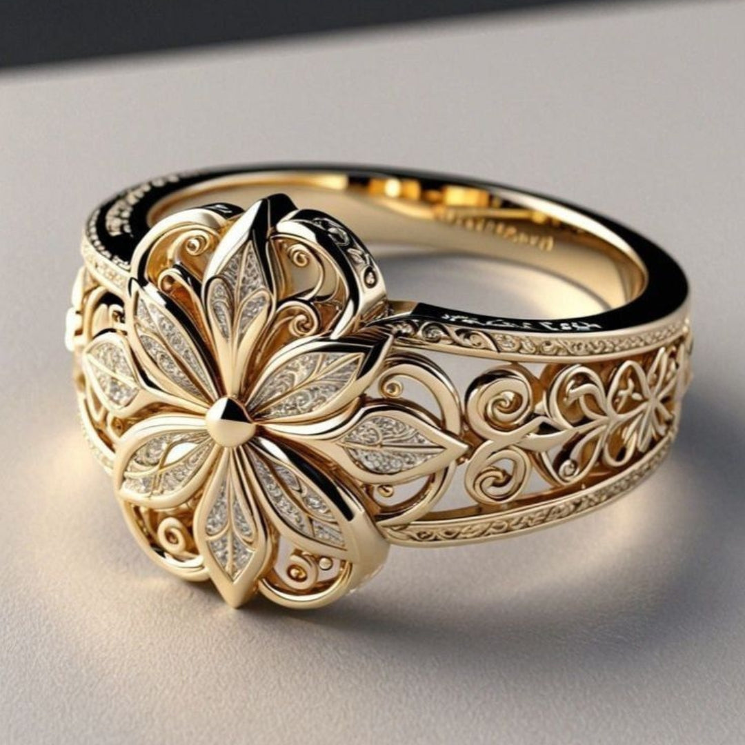 Gold Ring with Blossoms of Zirconia